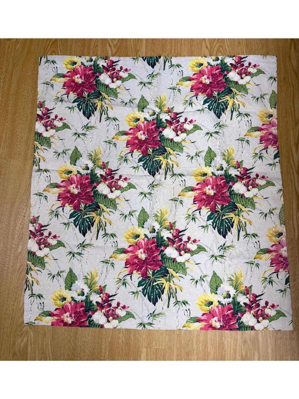 1940s bark cloth curtains with tropical flowers FOUR panels 45"x 42"